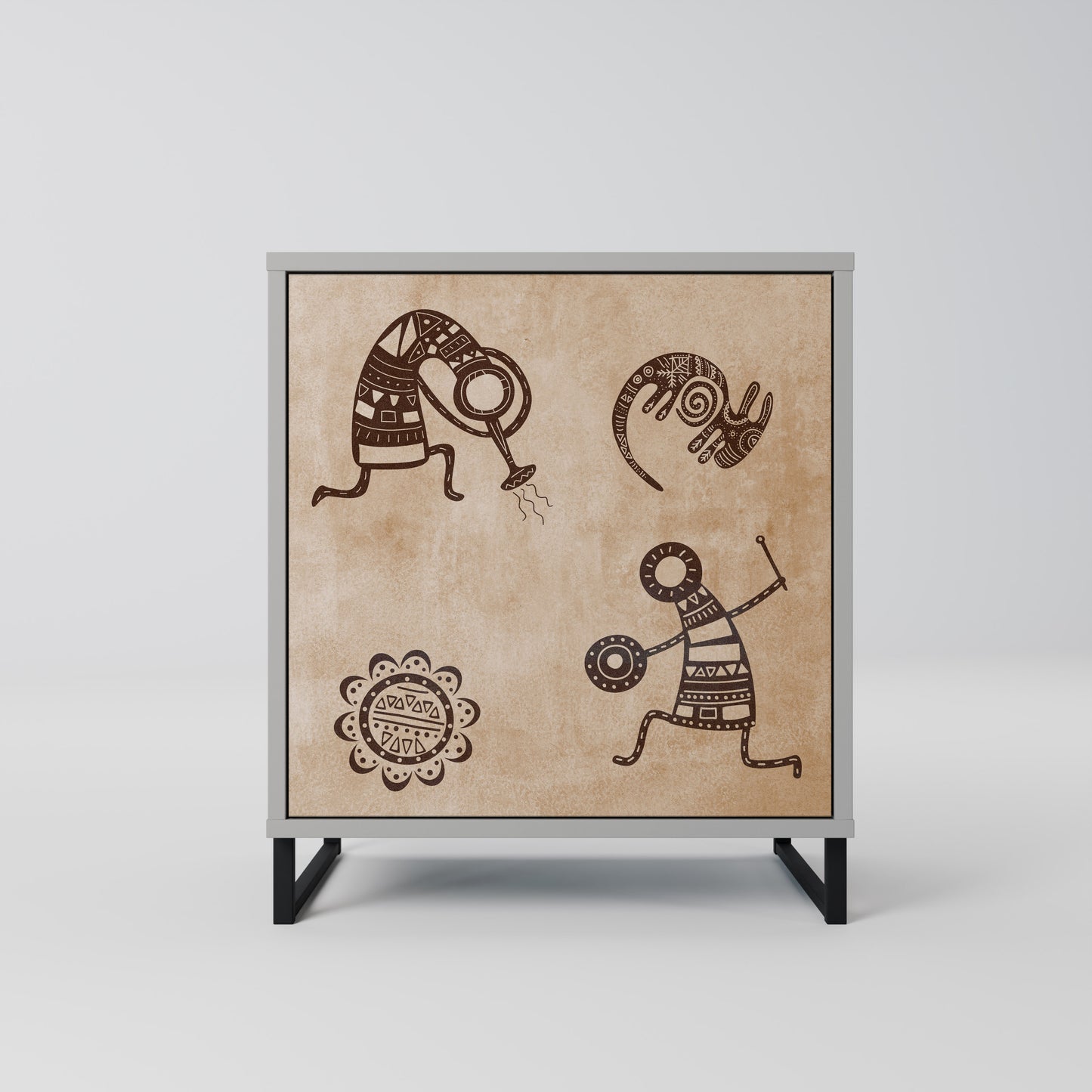 Credenza a 1 anta in stile africano con finitura grigia