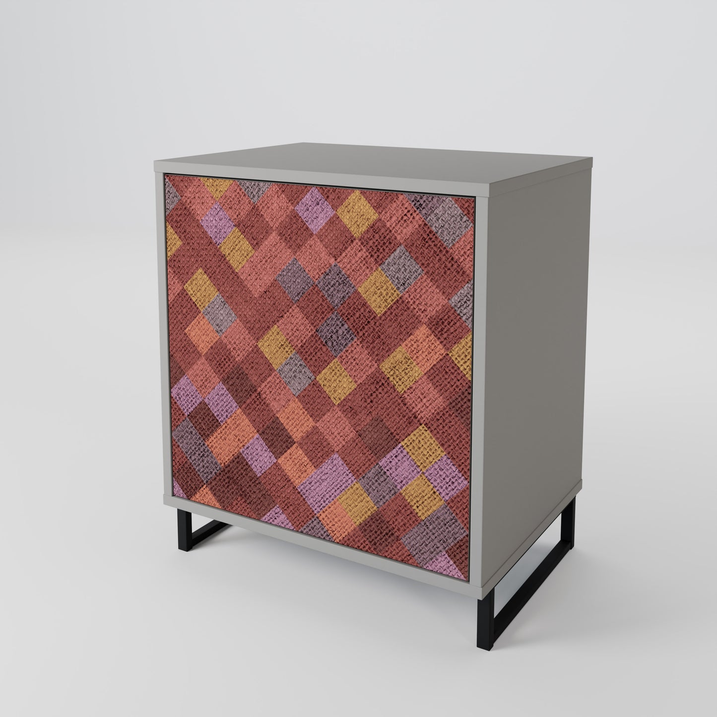 PAINTED SQUARES 1-Door Sideboard in Grey Finish