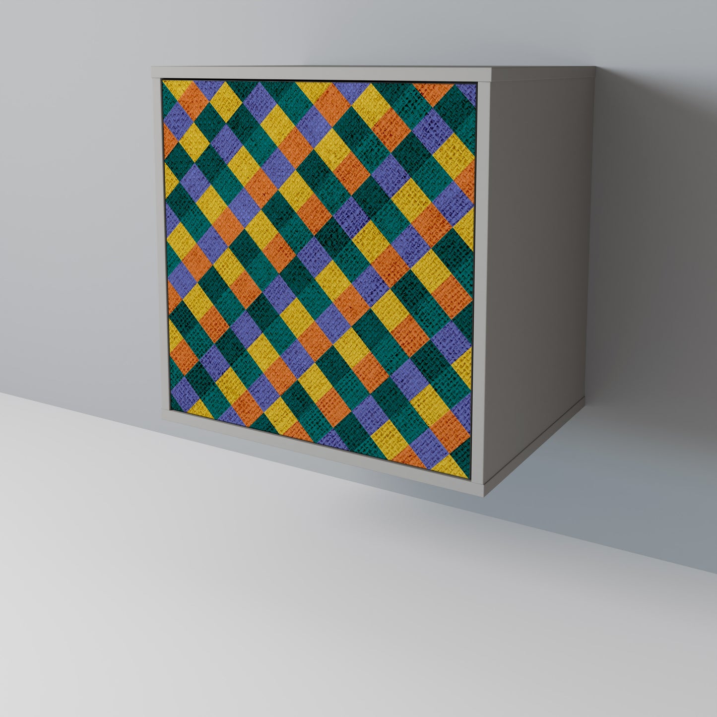 PAINTED SQUARES MIX 1-Door Sideboard in Grey Finish