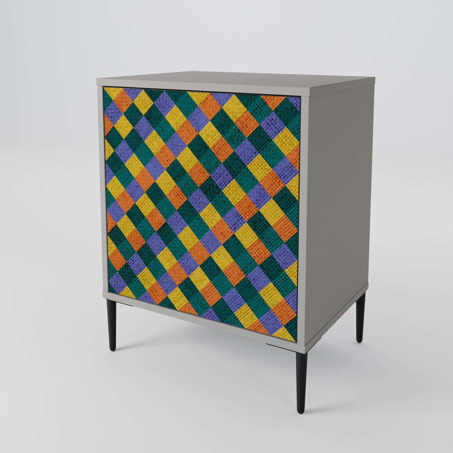 PAINTED SQUARES MIX 1-Door Sideboard in Grey Finish