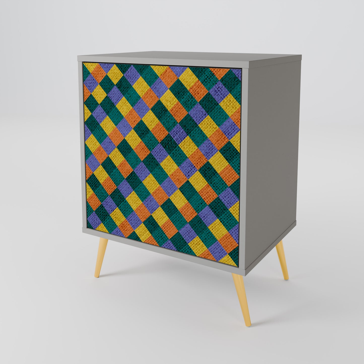 PAINTED SQUARES MIX 1-Door Sideboard in Grey Finish