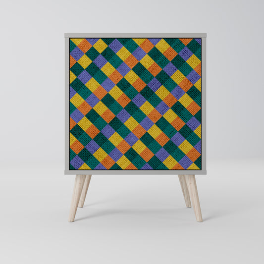 Credenza a 1 anta PAINTED SQUARES MIX in finitura grigia