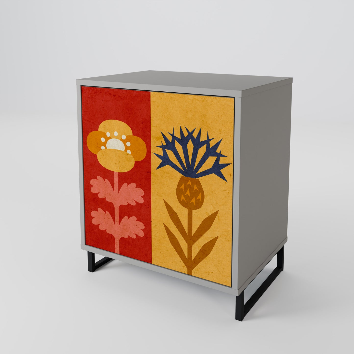 SCANDIC FLOWERET 1-Door Sideboard in Grey Finish