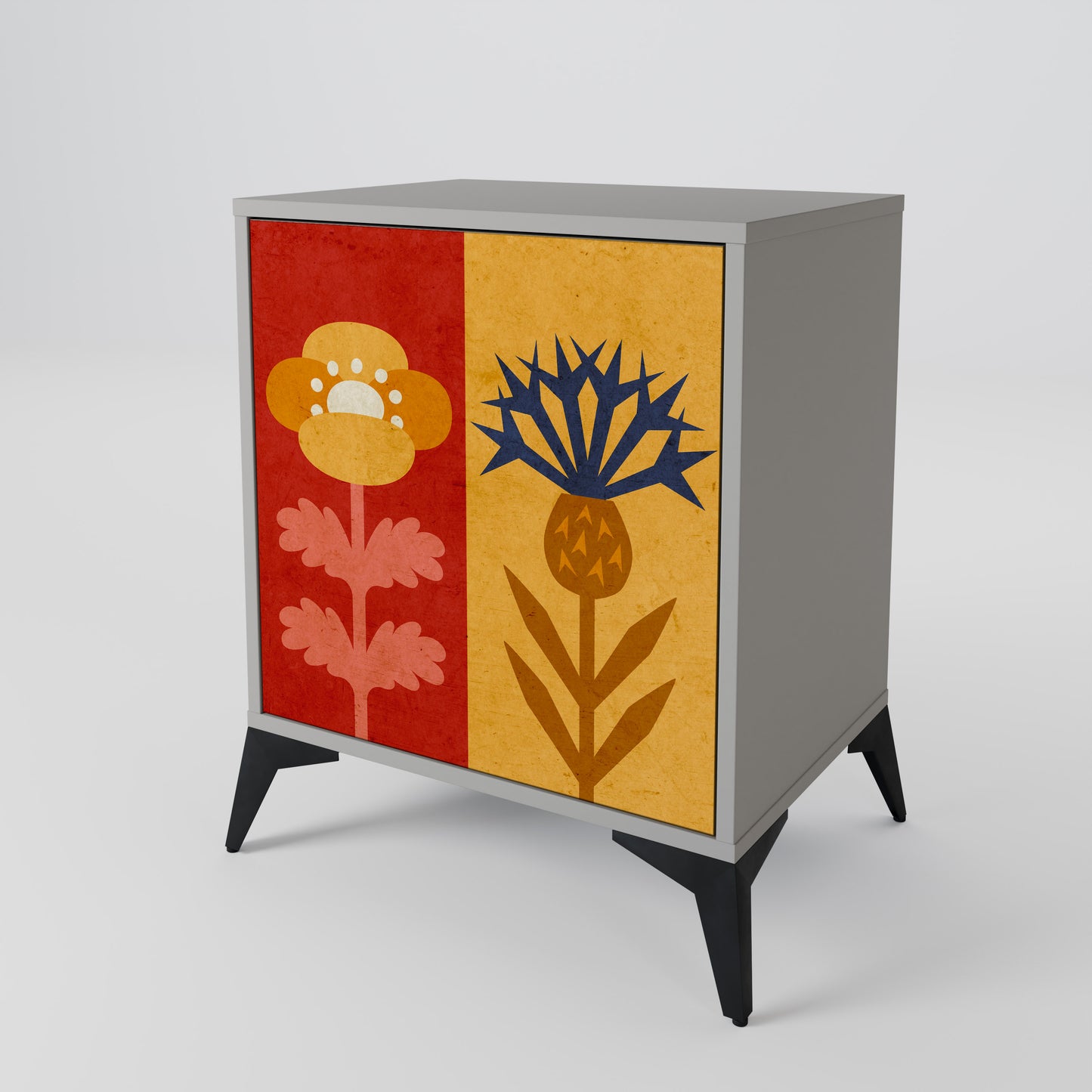 SCANDIC FLOWERET 1-Door Sideboard in Grey Finish