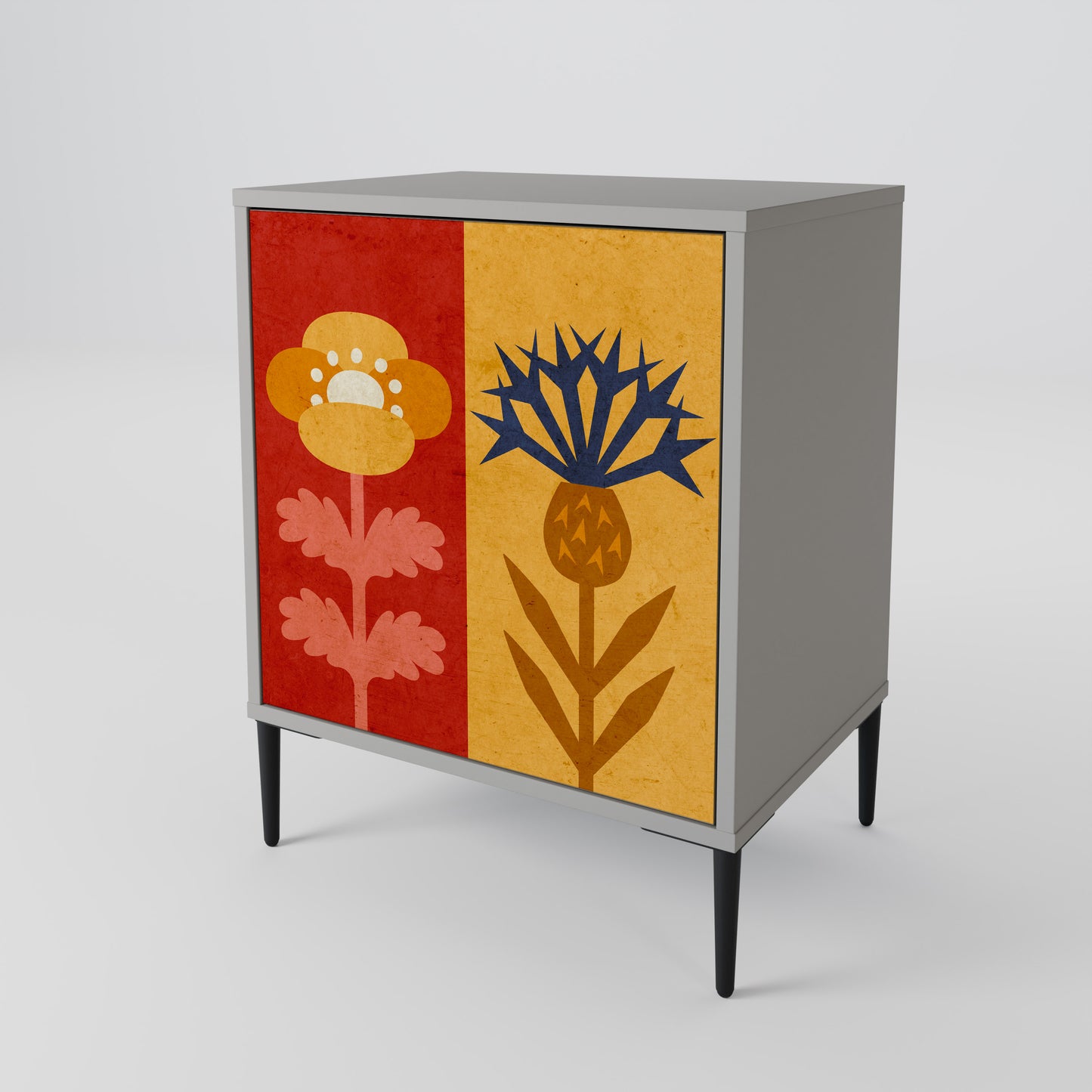 SCANDIC FLOWERET 1-Door Sideboard in Grey Finish