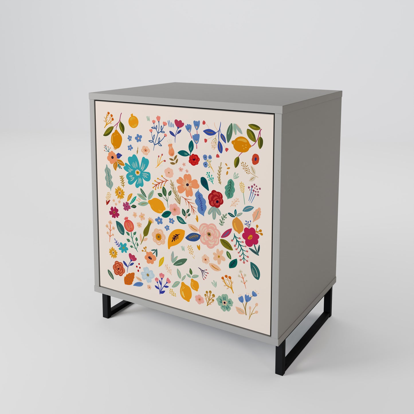 Credenza a 1 anta FLORAL COMBINATION in finitura grigia