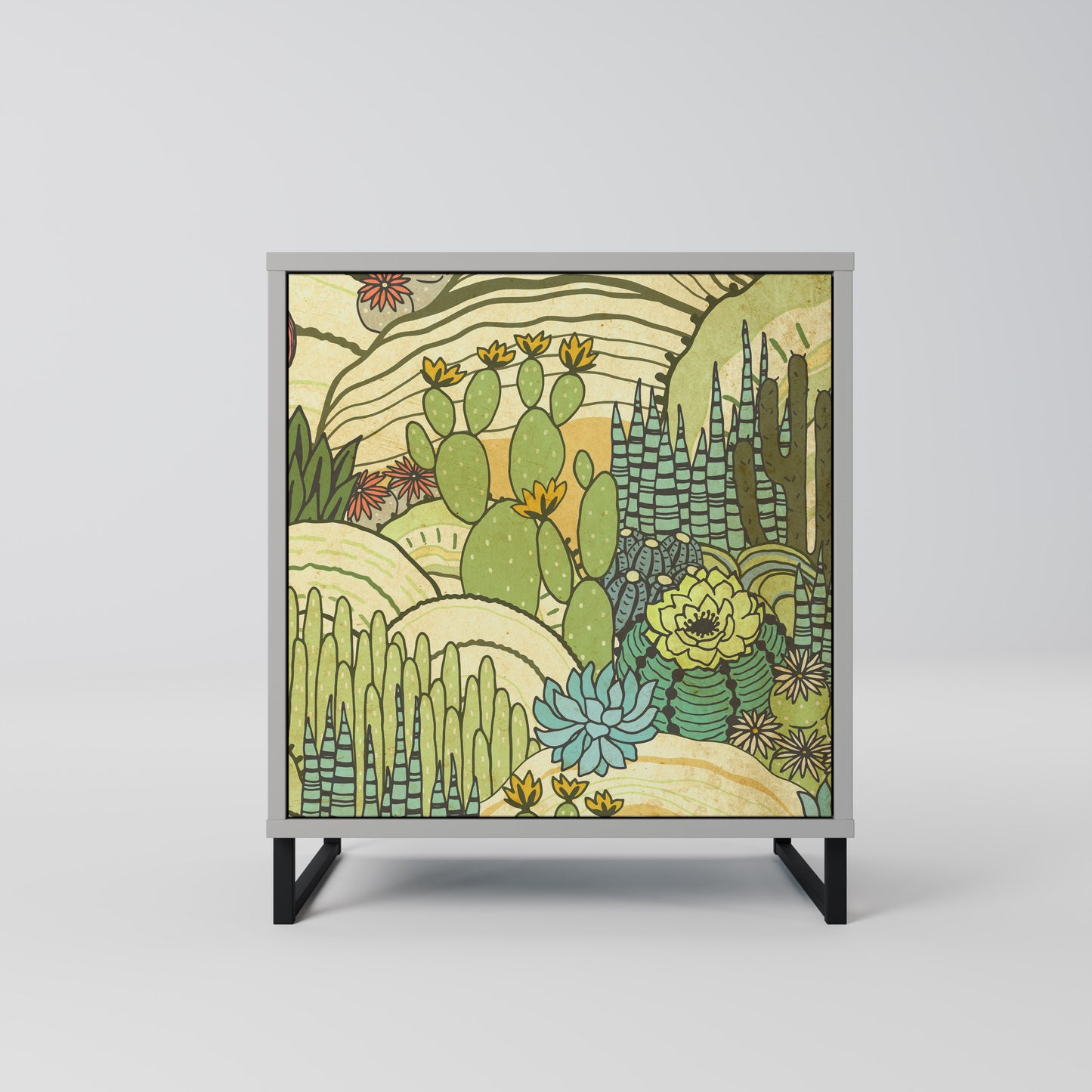SUCCULENTS KALEIDOSCOPE 1-Door Sideboard in Grey Finish