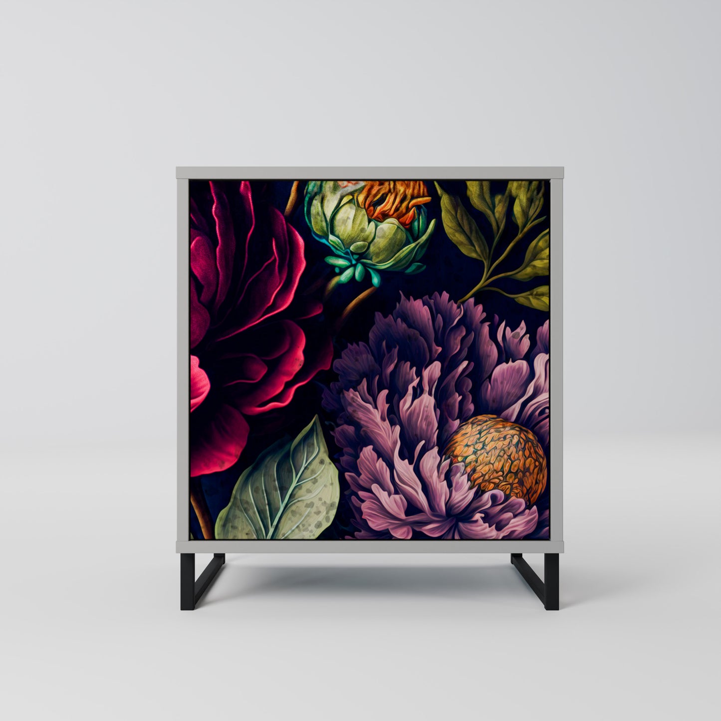 Credenza BLOOMING ELEGANCE a 1 anta con finitura grigia