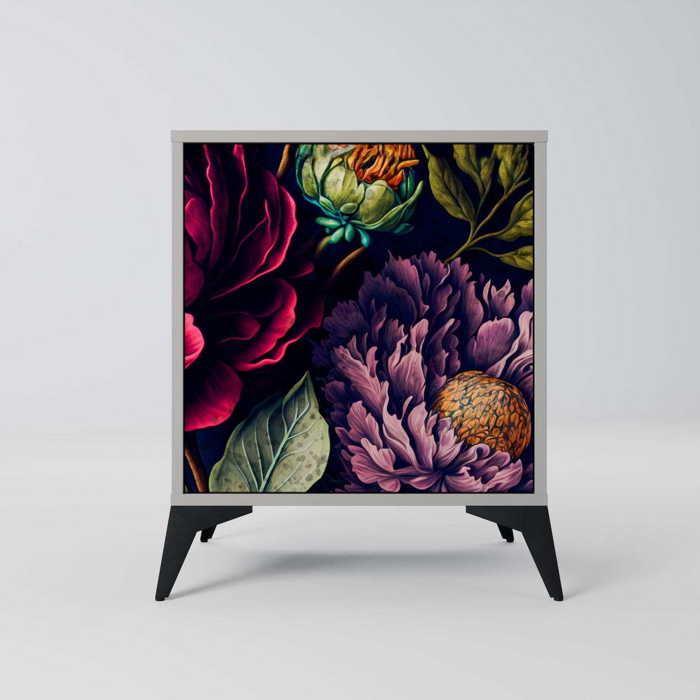 Credenza BLOOMING ELEGANCE a 1 anta con finitura grigia