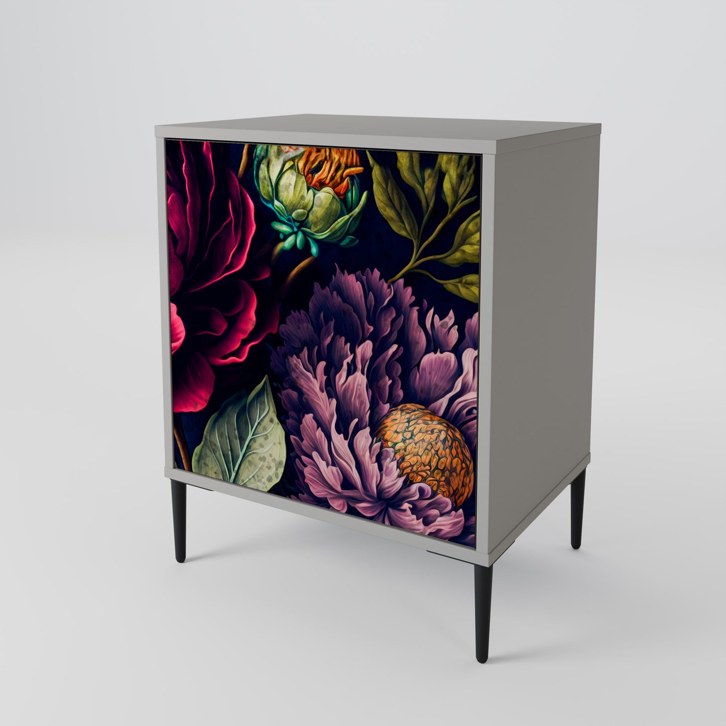 Credenza BLOOMING ELEGANCE a 1 anta con finitura grigia