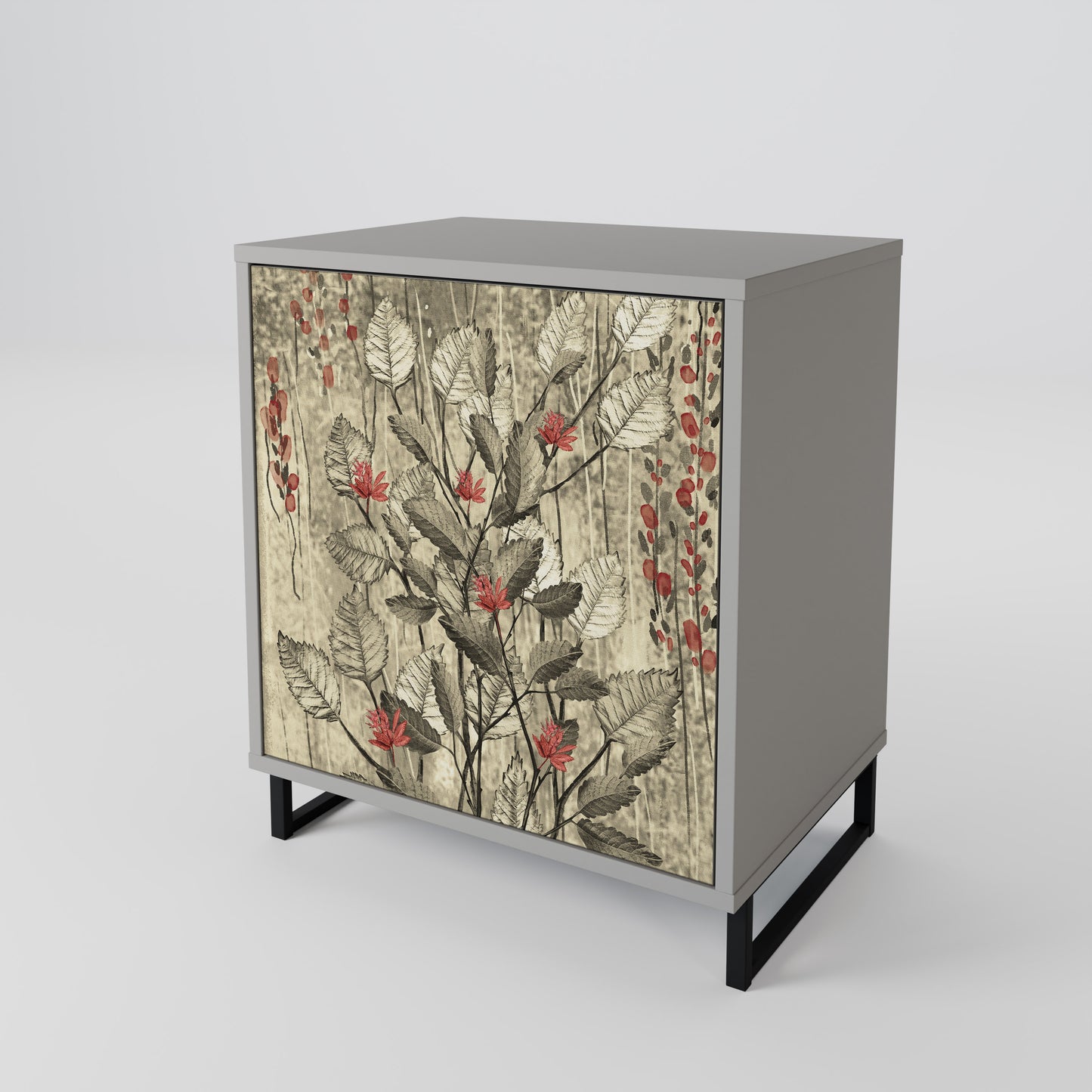 HERBAL GRACE 1-Door Sideboard in Grey Finish