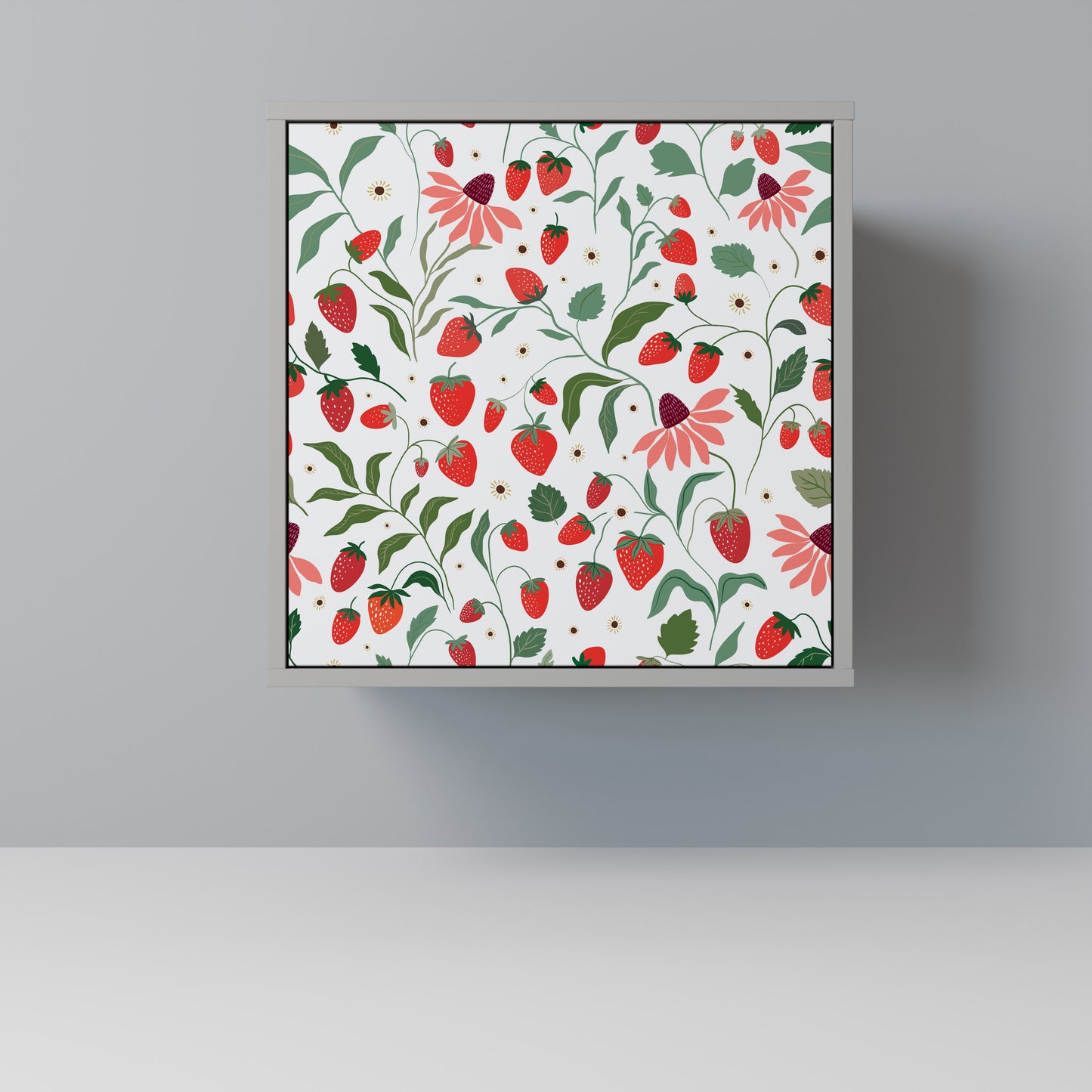 FLOWERS AND STRAWBERRIES 1-Door Sideboard in Grey Finish
