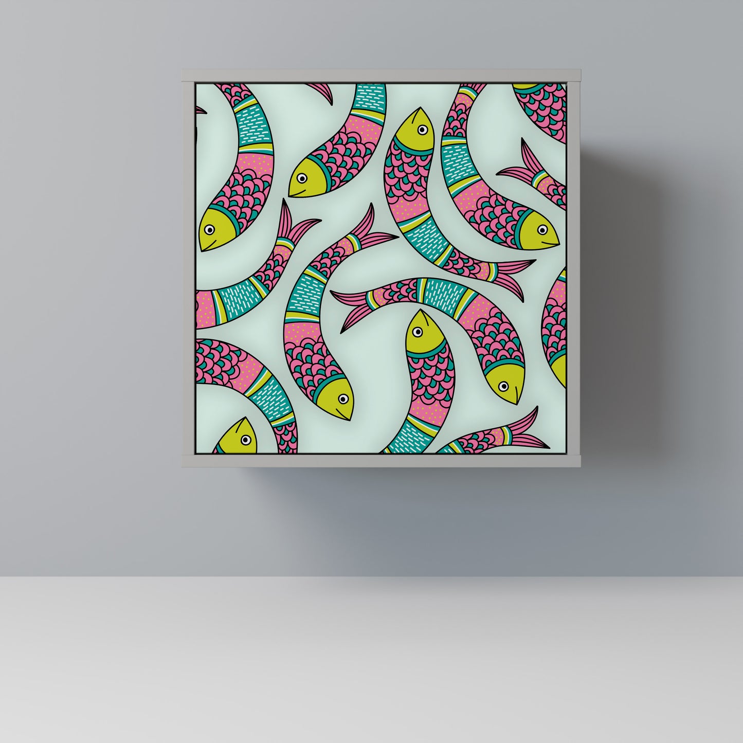 Credenza INDIAN FISH a 1 anta con finitura grigia