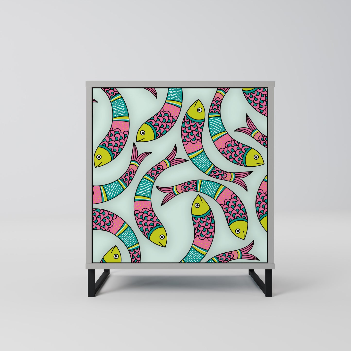 Credenza INDIAN FISH a 1 anta con finitura grigia