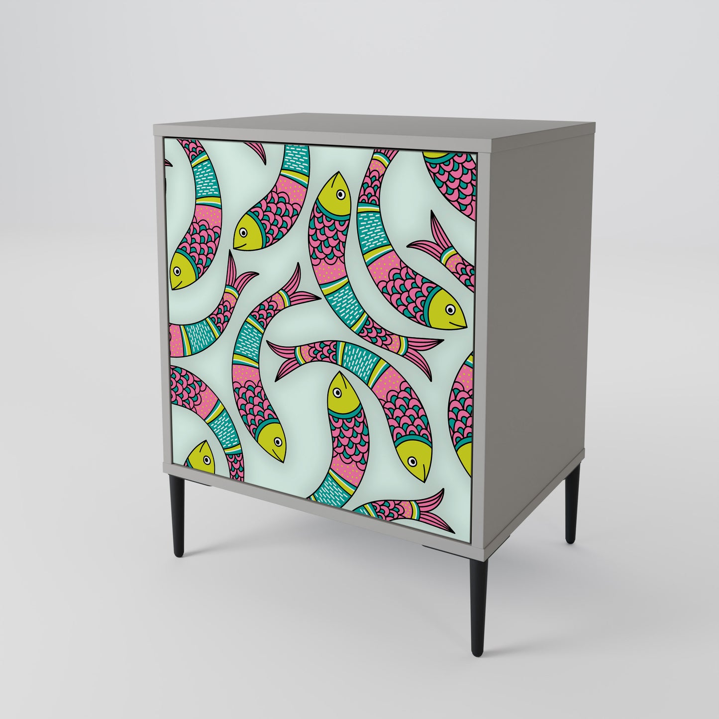 Credenza INDIAN FISH a 1 anta con finitura grigia