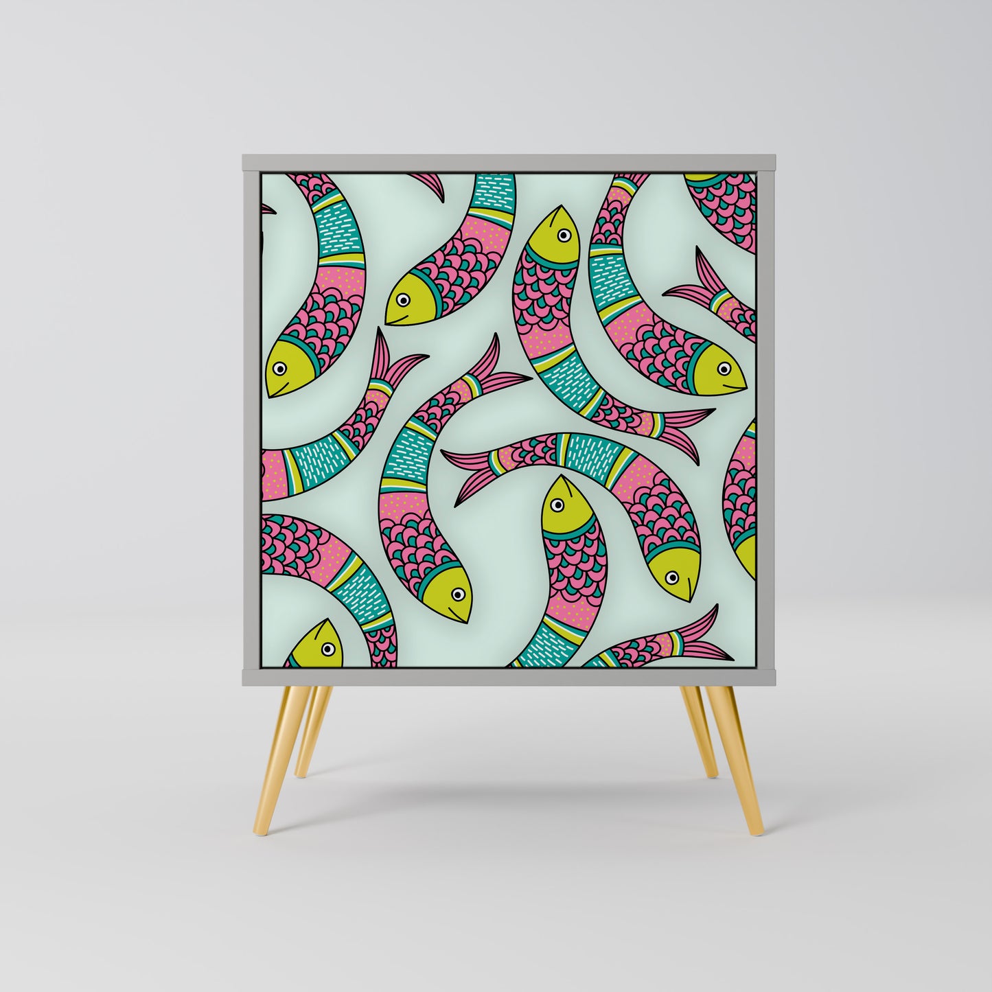 Credenza INDIAN FISH a 1 anta con finitura grigia