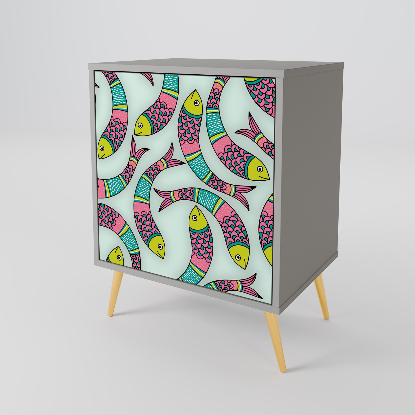 Credenza INDIAN FISH a 1 anta con finitura grigia