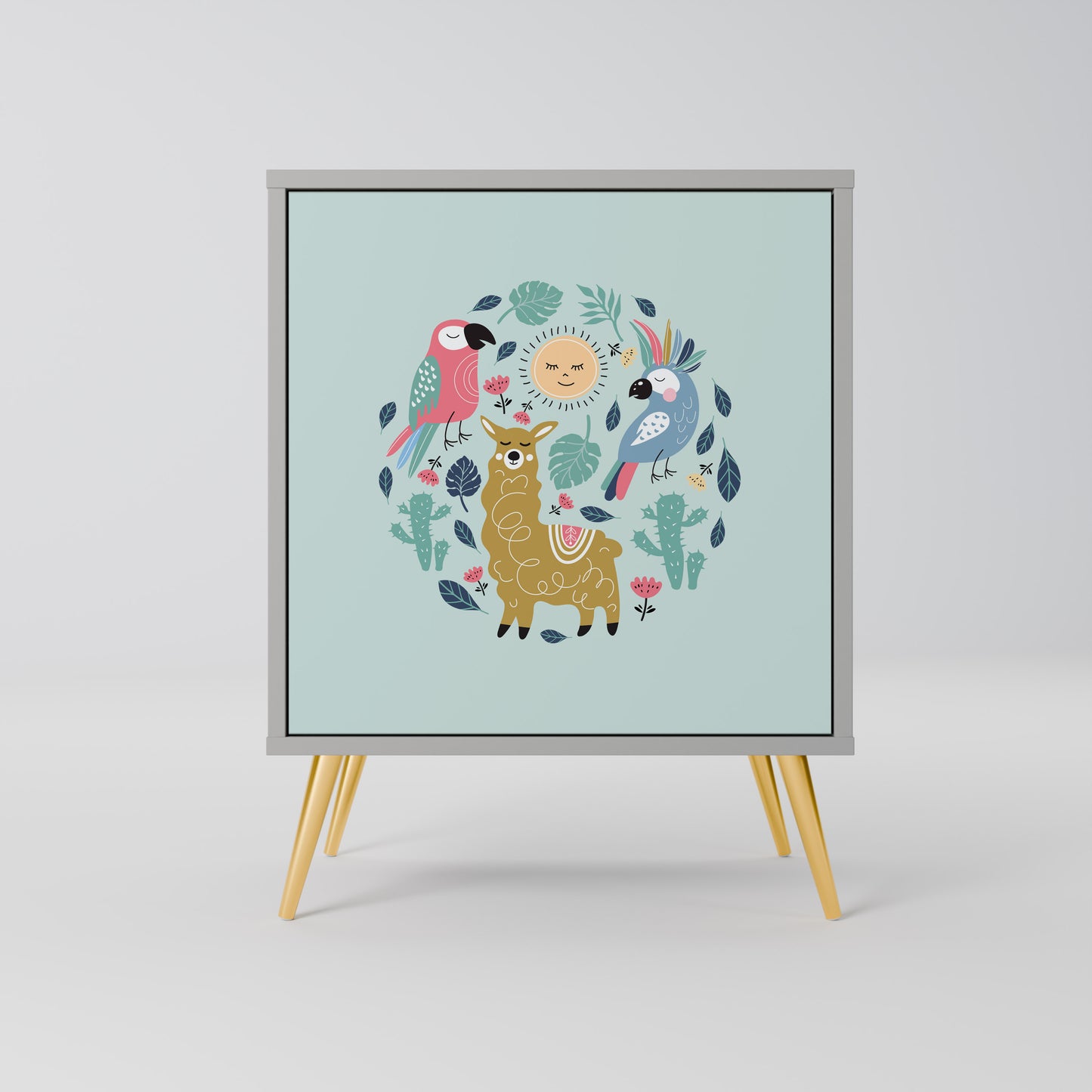 Credenza a 1 anta COLORFUL ALPACAS con finitura grigia