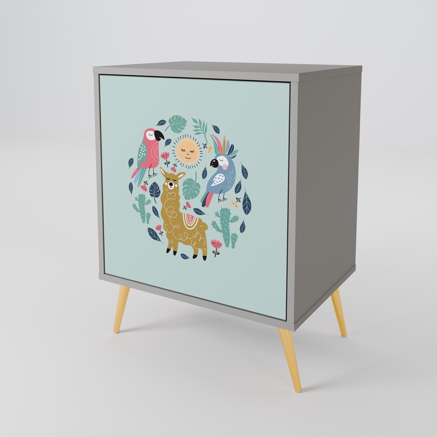 Credenza a 1 anta COLORFUL ALPACAS con finitura grigia