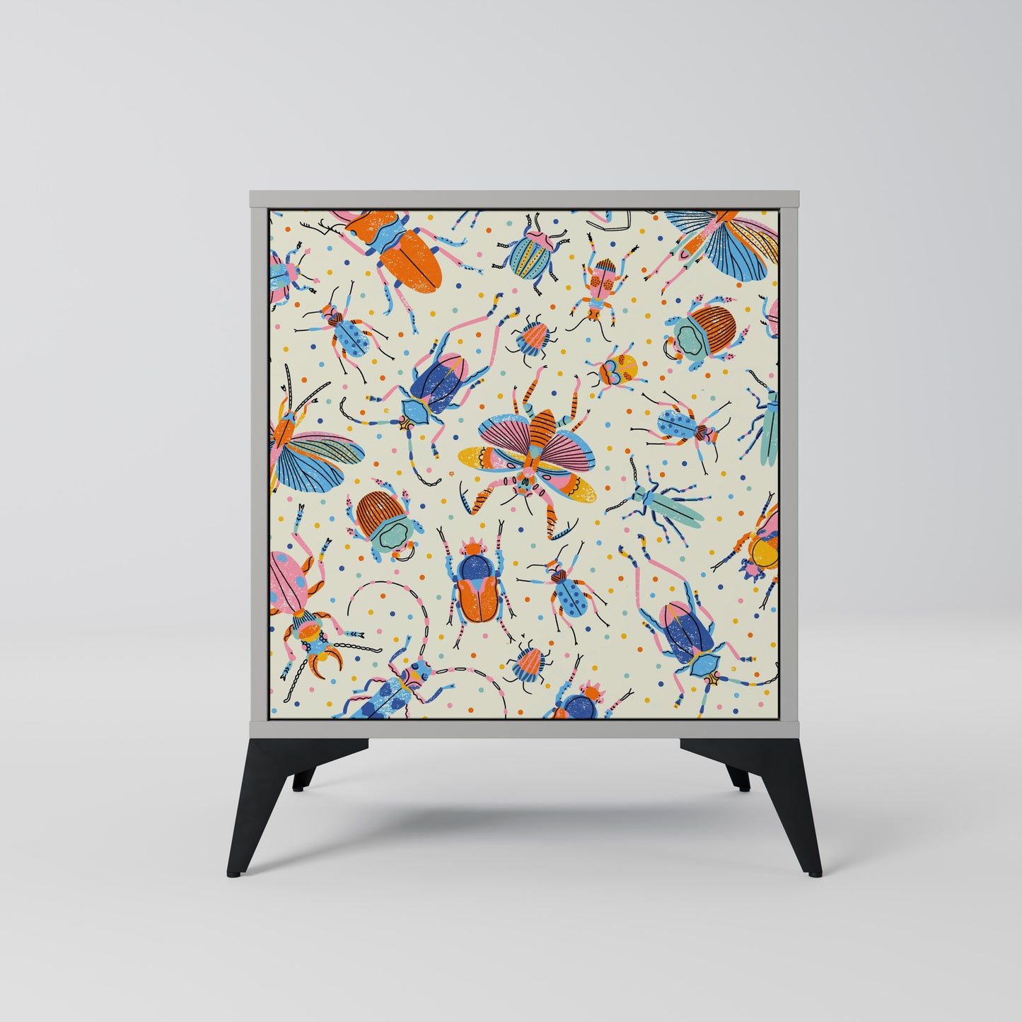 COLORFUL INSECTS 1-Door Sideboard in Grey Finish