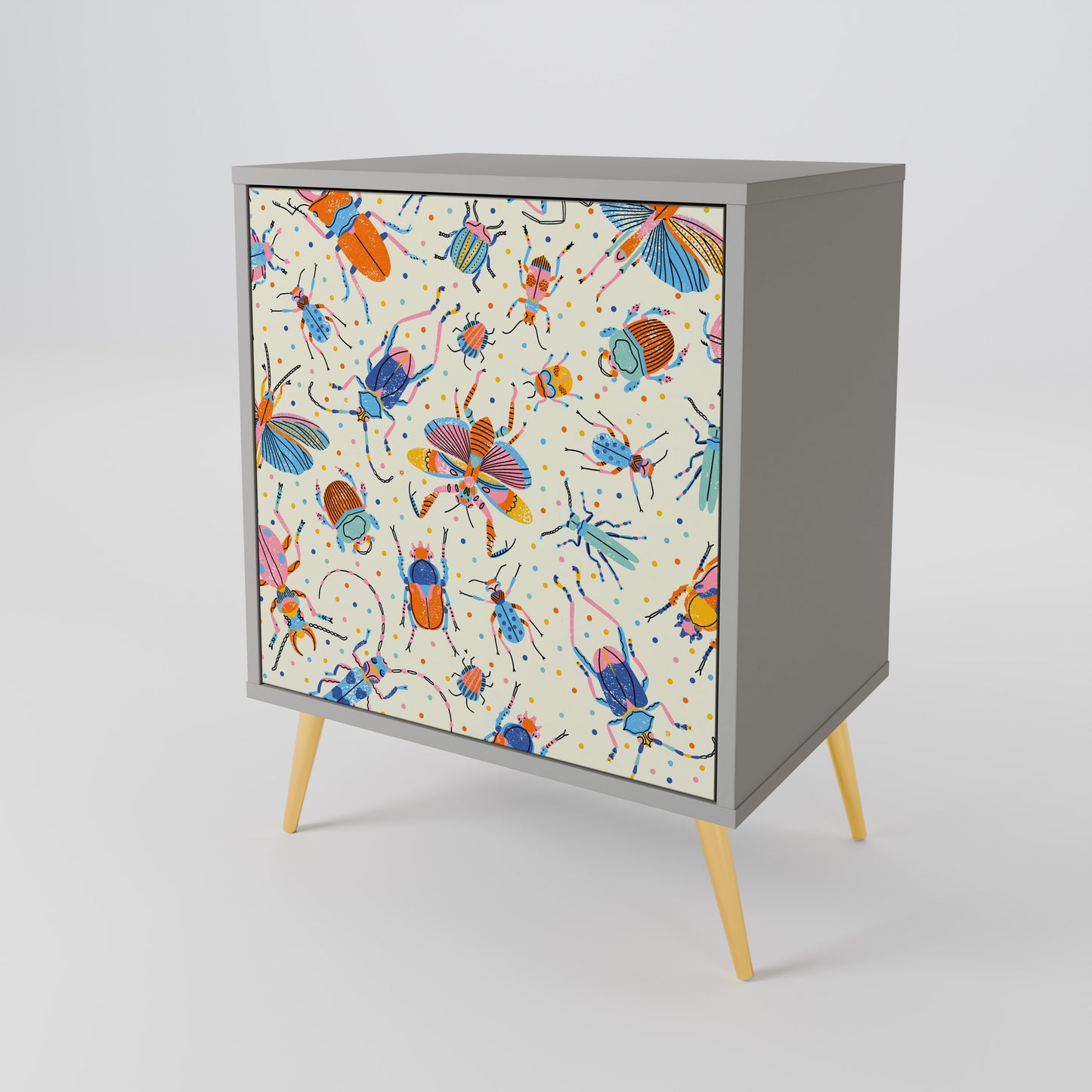 COLORFUL INSECTS 1-Door Sideboard in Grey Finish