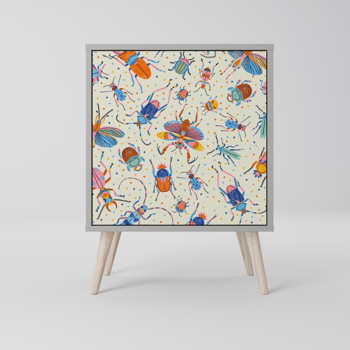 COLORFUL INSECTS 1-Door Sideboard in Grey Finish