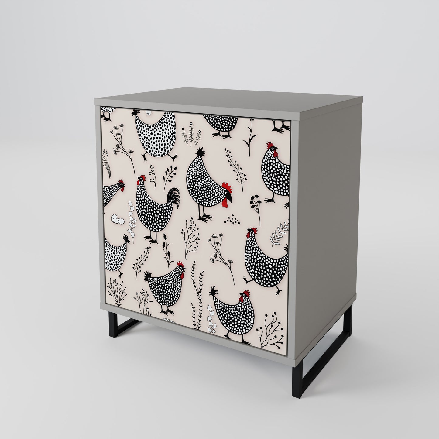 Credenza HAPPY HENS a 1 anta con finitura grigia