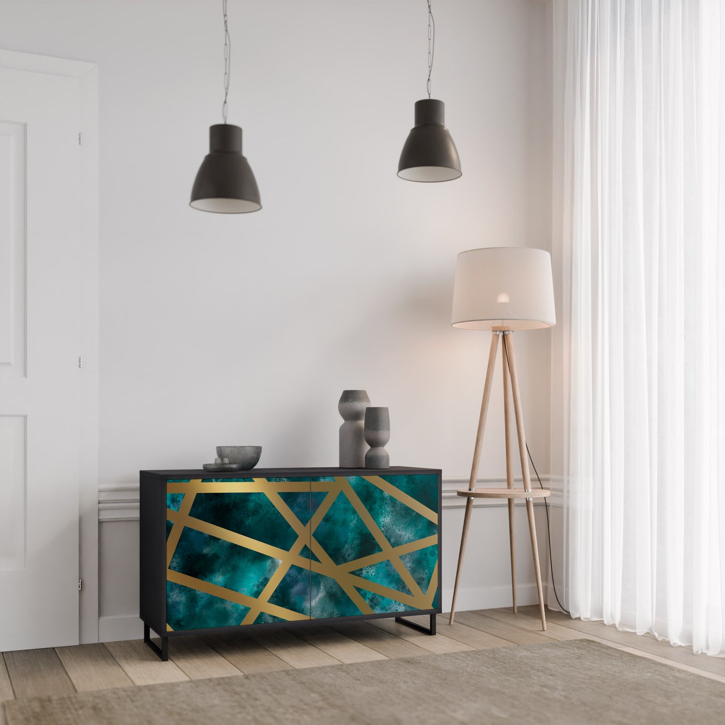 Credenza a 2 ante THE LABYRINTH OF GOLD con finitura nera