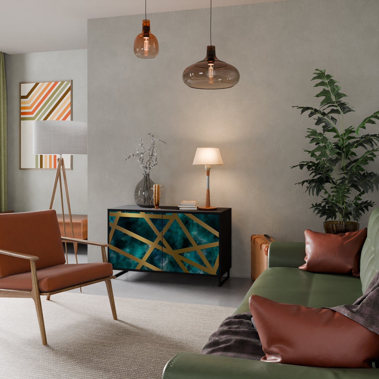 Credenza a 2 ante THE LABYRINTH OF GOLD con finitura nera