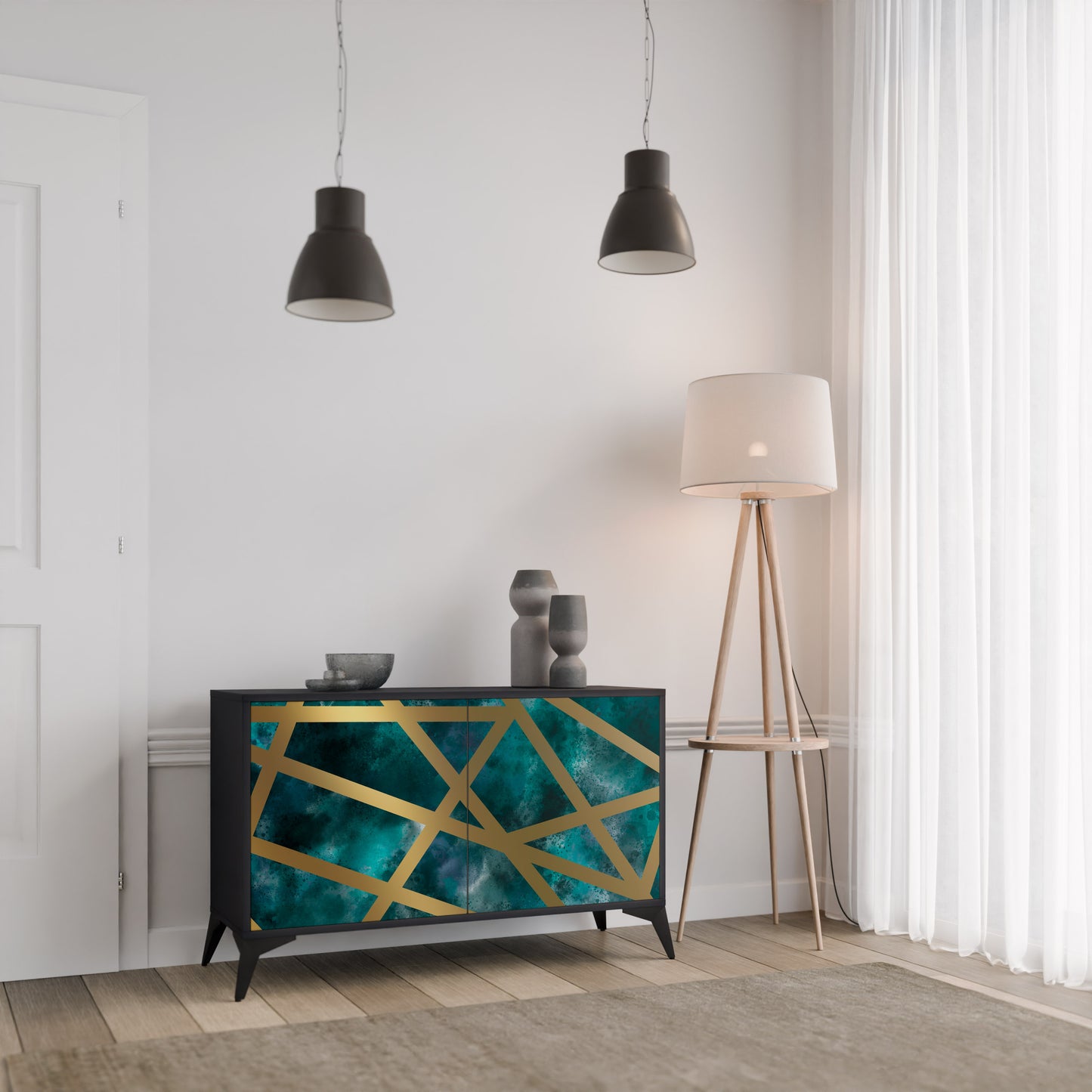 Credenza a 2 ante THE LABYRINTH OF GOLD con finitura nera