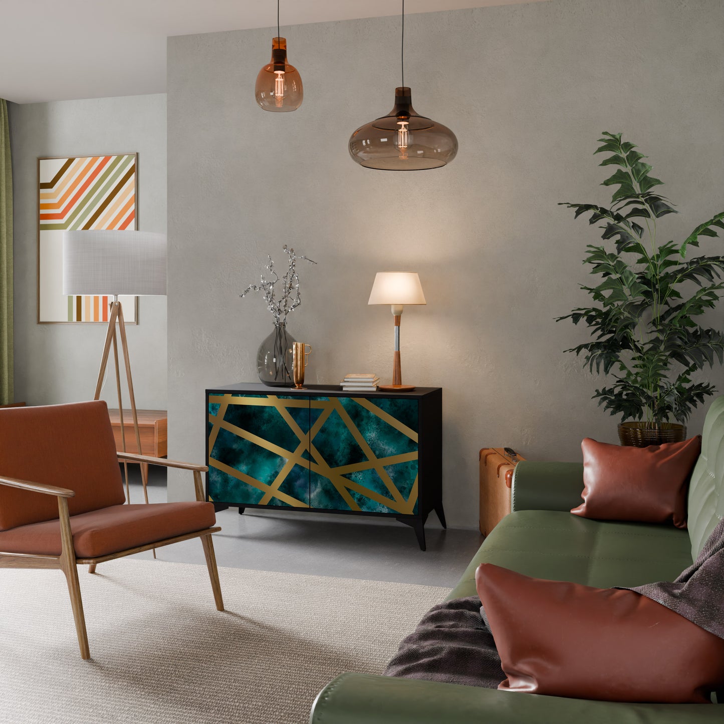 Credenza a 2 ante THE LABYRINTH OF GOLD con finitura nera
