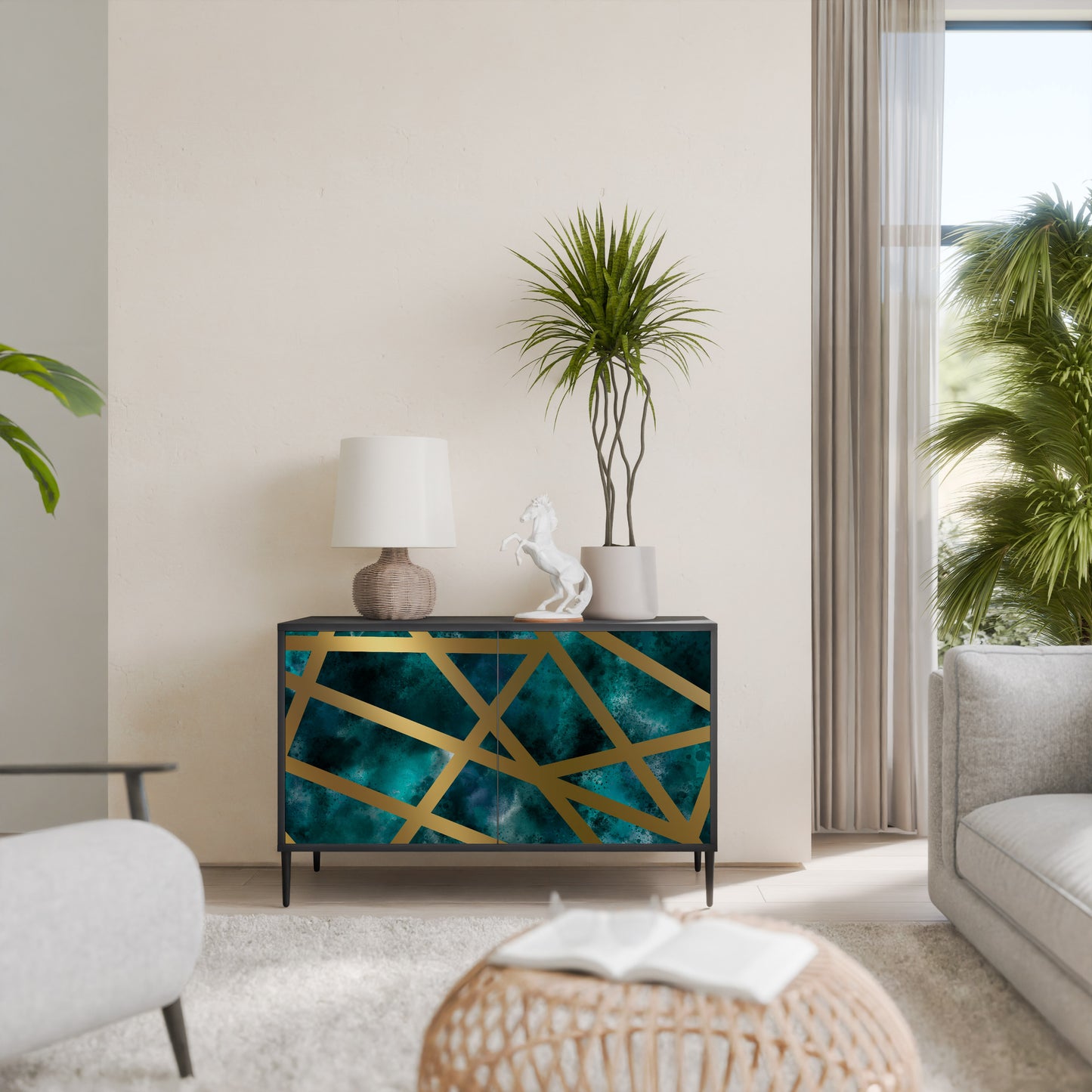Credenza a 2 ante THE LABYRINTH OF GOLD con finitura nera
