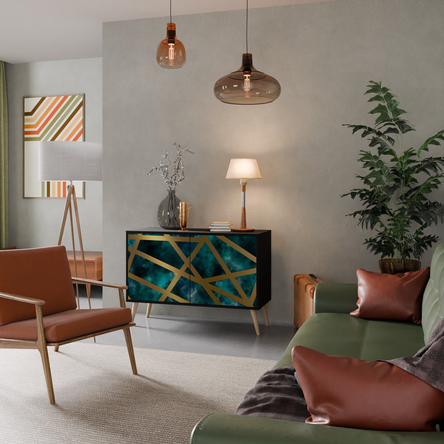 Credenza a 2 ante THE LABYRINTH OF GOLD con finitura nera