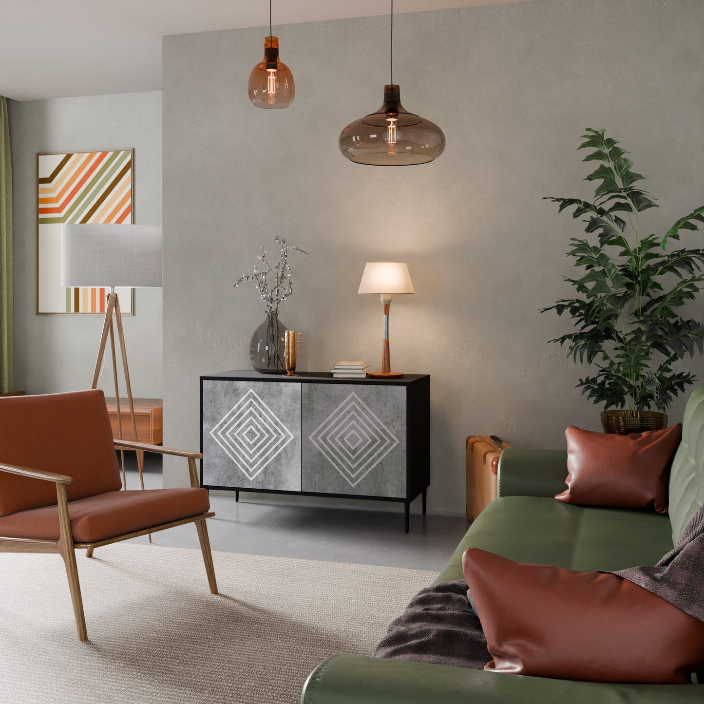 Credenza a 2 ante POLYGONAL ARTISTRY in finitura nera