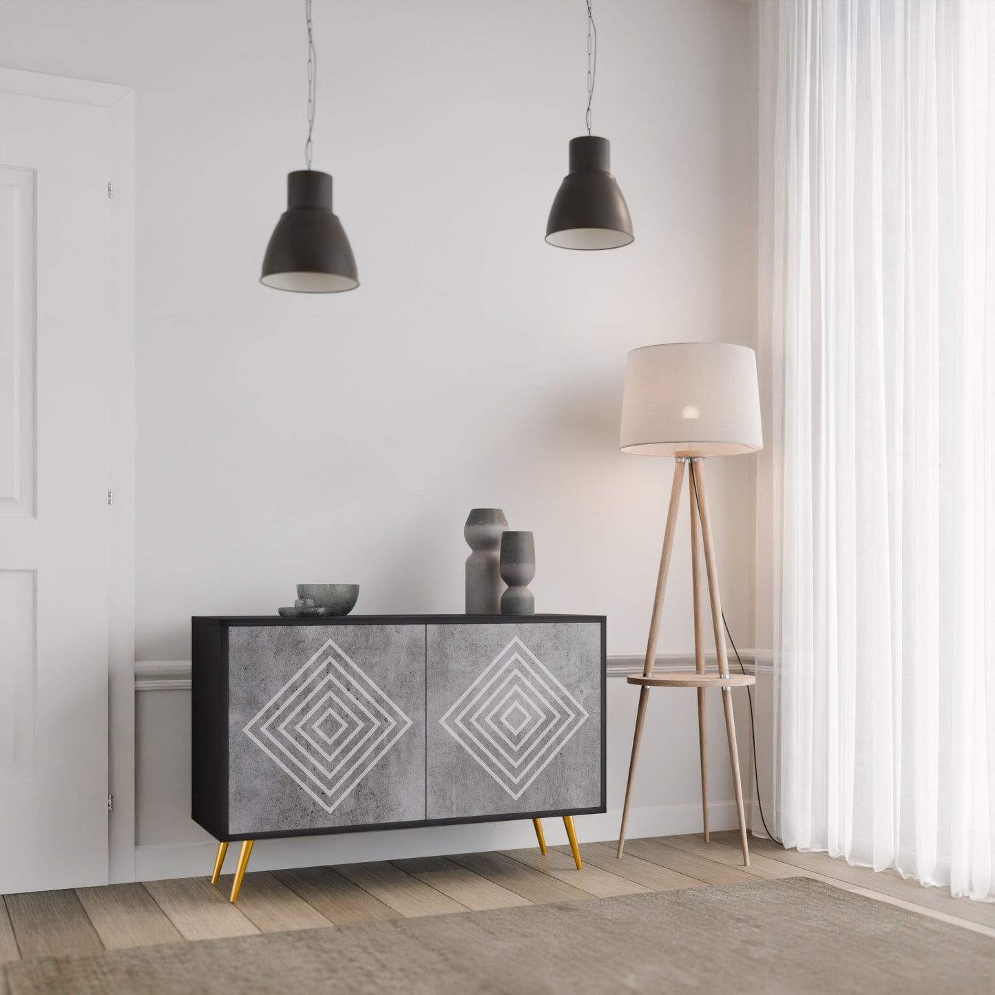 Credenza a 2 ante POLYGONAL ARTISTRY in finitura nera
