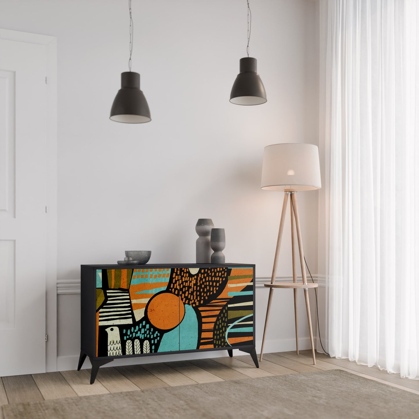 Credenza a 2 ante GEODE GLIMMER con finitura nera