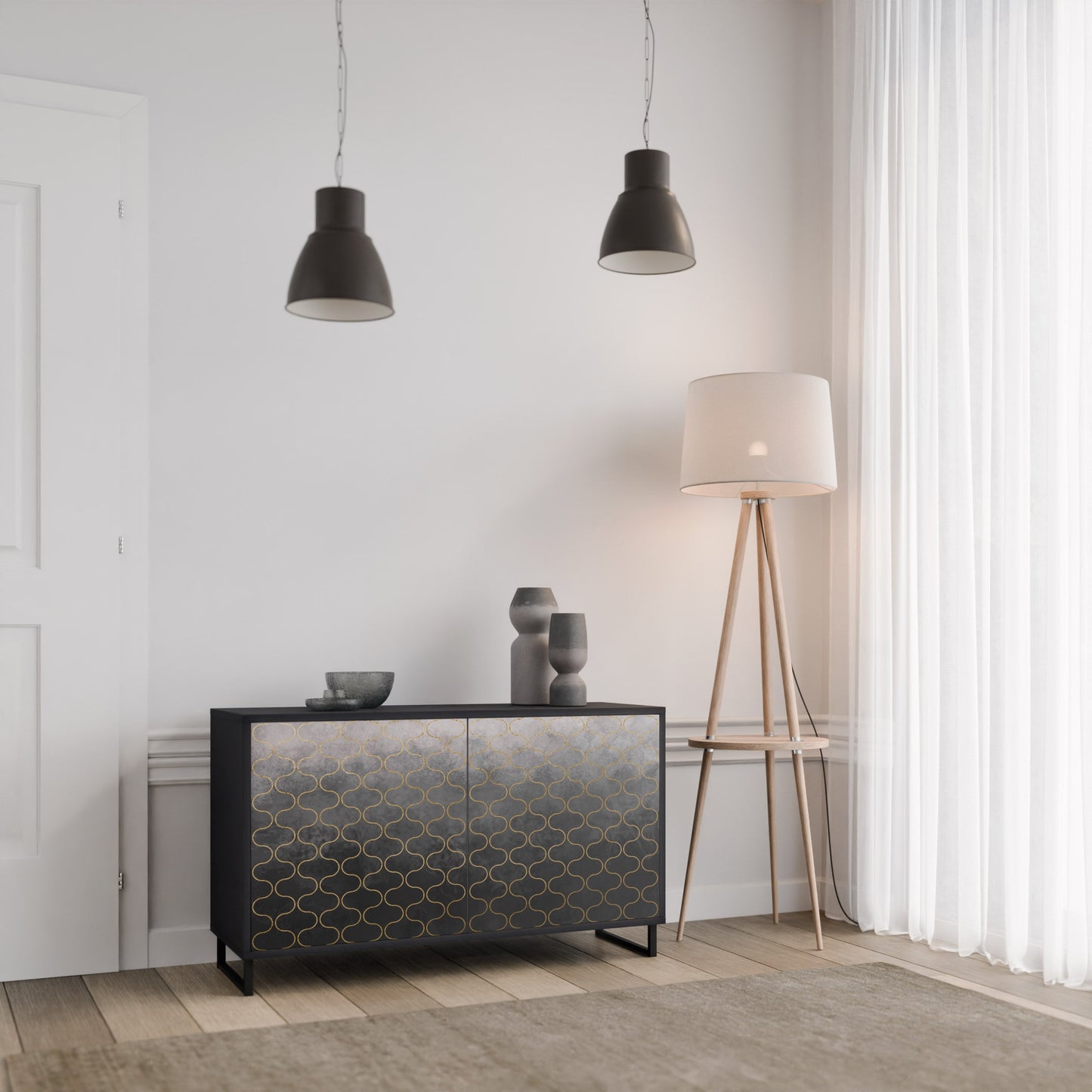 TESSELATED GRAYISH 2-Door Sideboard in Black Finish