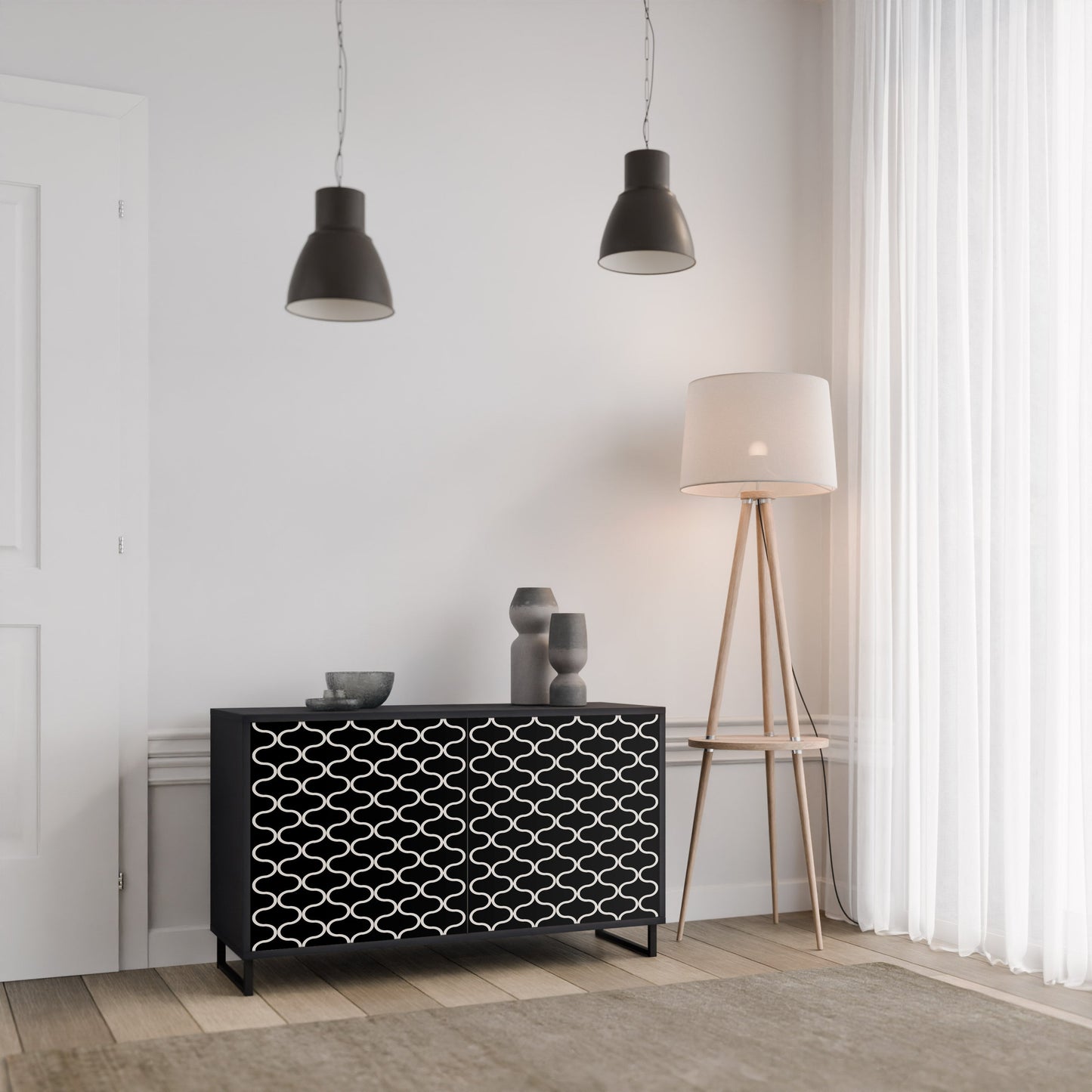 TESSELATED BLACKNESS 2-Door Sideboard in Black Finish