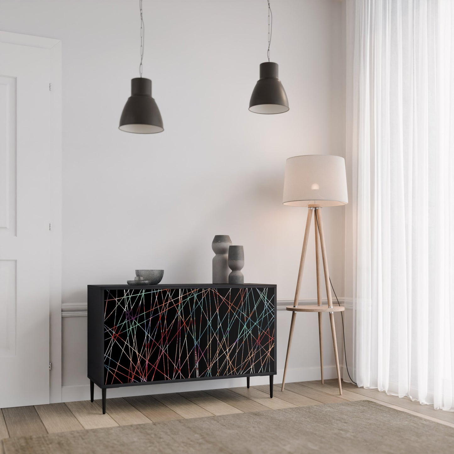 Credenza a 2 ante LUMINOUS SNARE in finitura nera