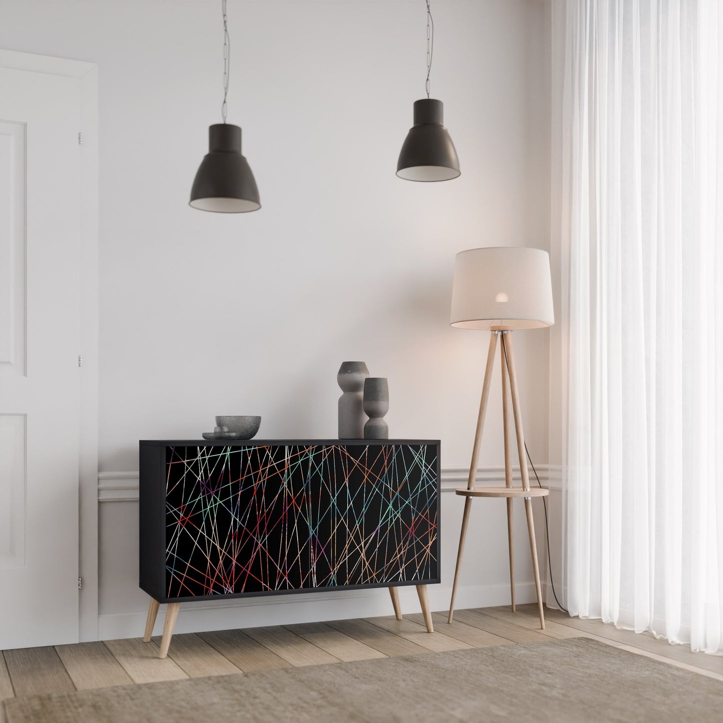 Credenza a 2 ante LUMINOUS SNARE in finitura nera