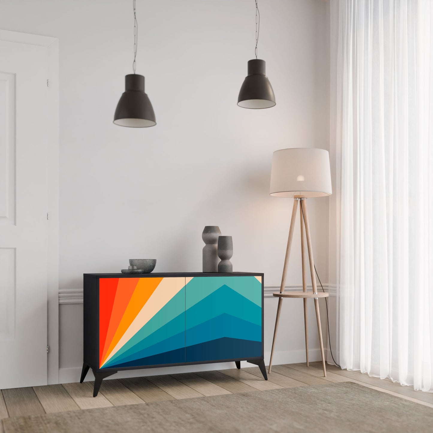 Credenza PRISM CONCUSSION a 2 ante in finitura nera