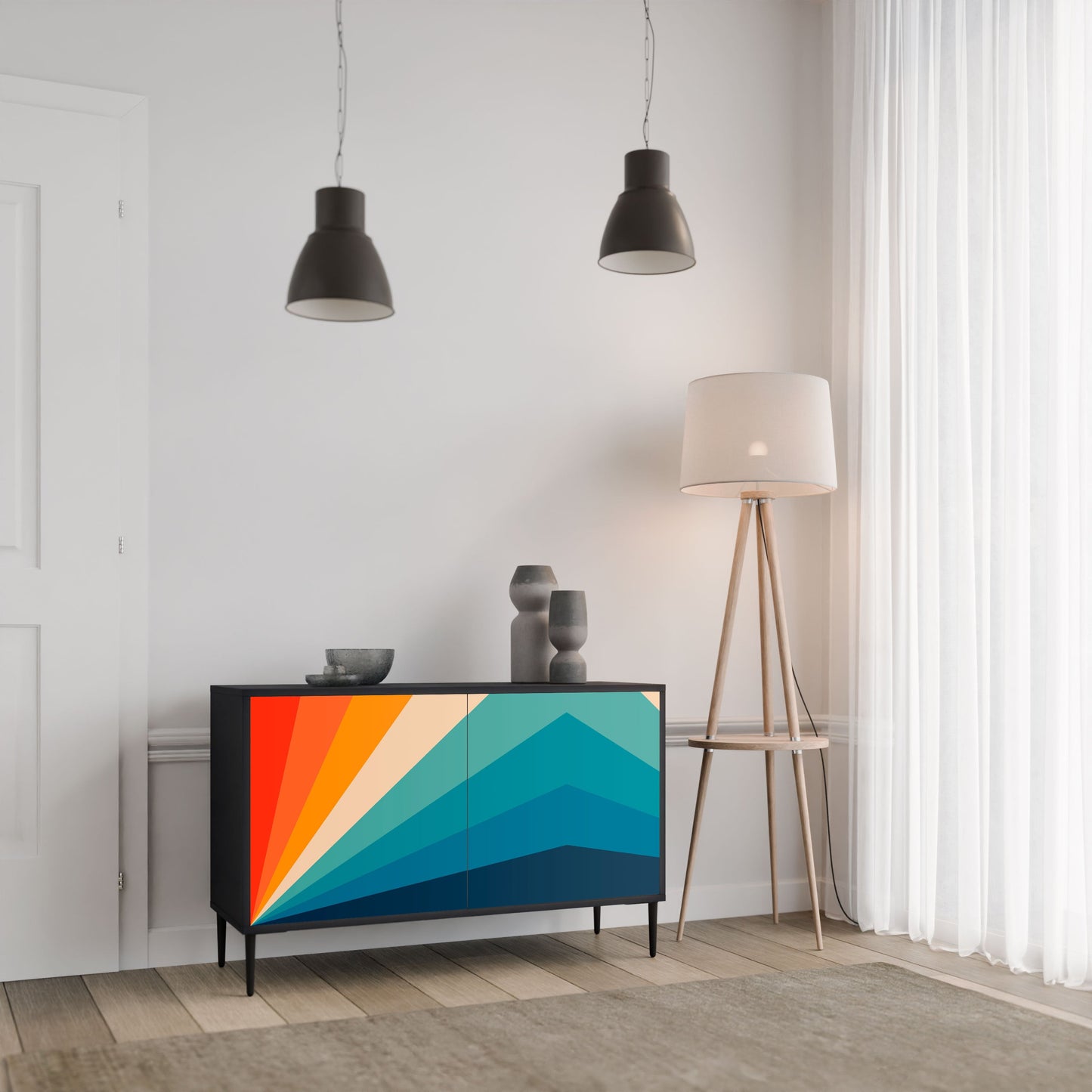 Credenza PRISM CONCUSSION a 2 ante in finitura nera