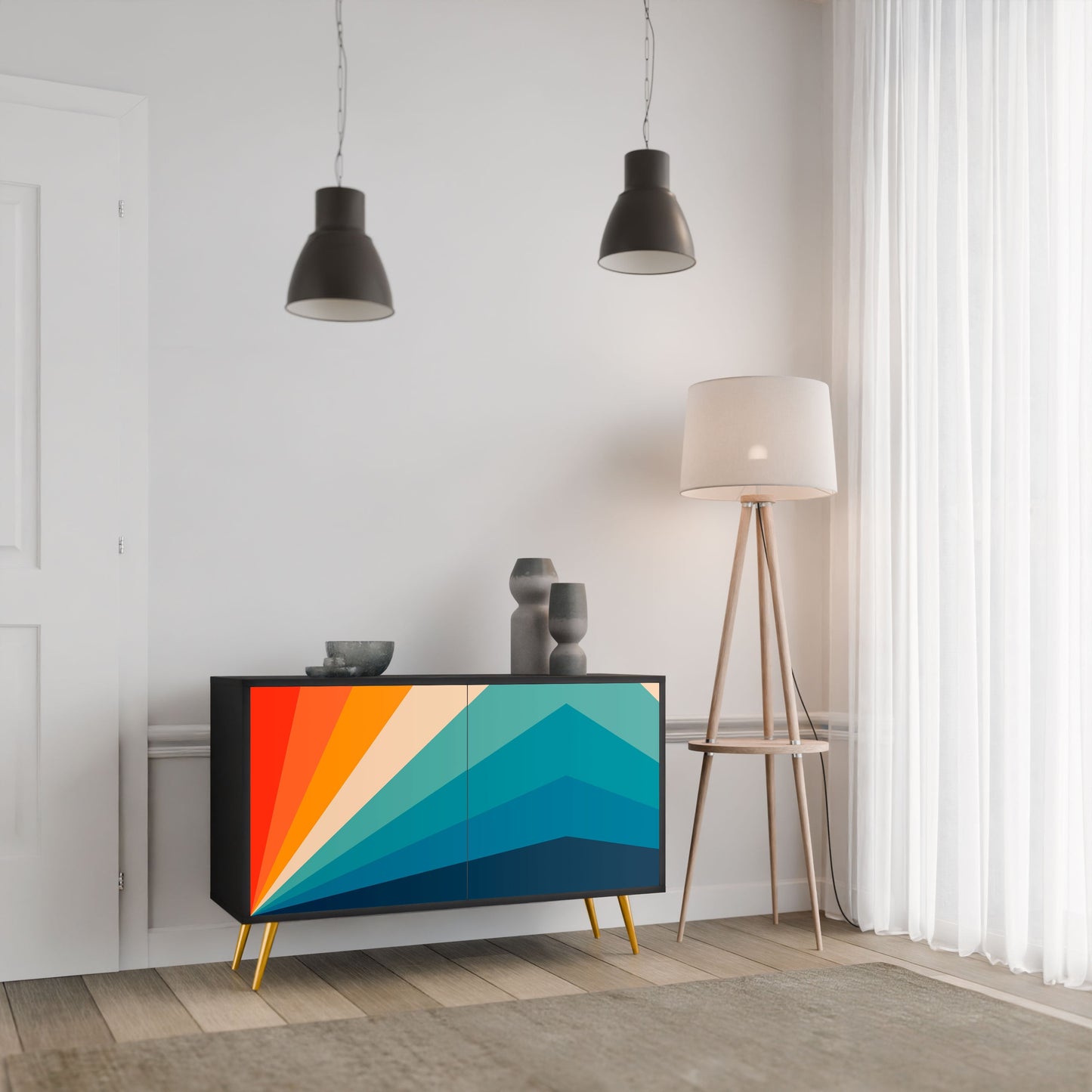 Credenza PRISM CONCUSSION a 2 ante in finitura nera
