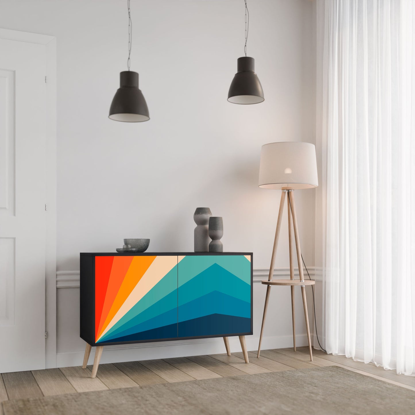 Credenza PRISM CONCUSSION a 2 ante in finitura nera