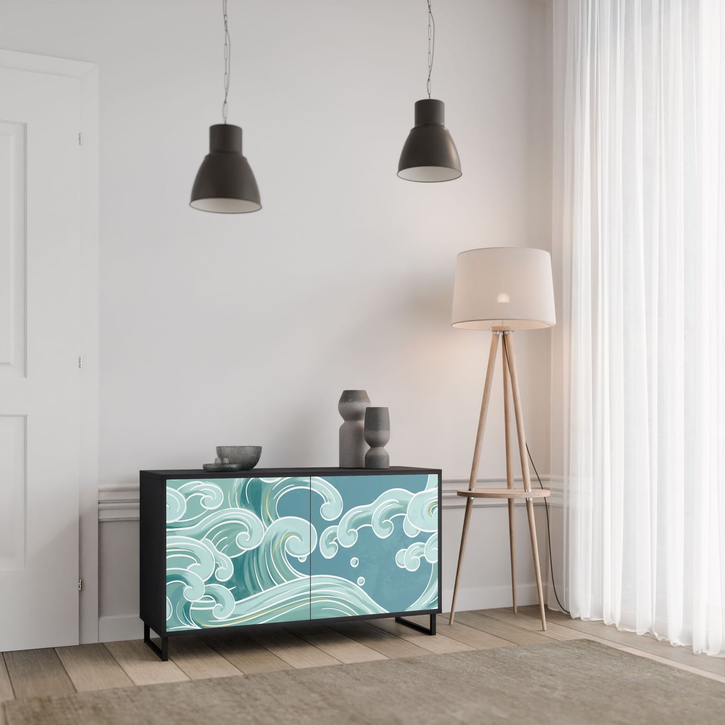 Credenza a 2 ante ASIAN SWAY in finitura nera