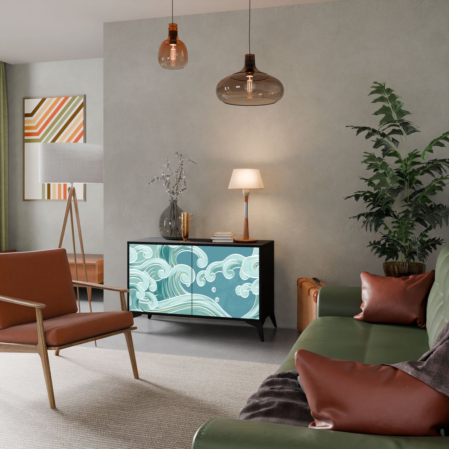 Credenza a 2 ante ASIAN SWAY in finitura nera
