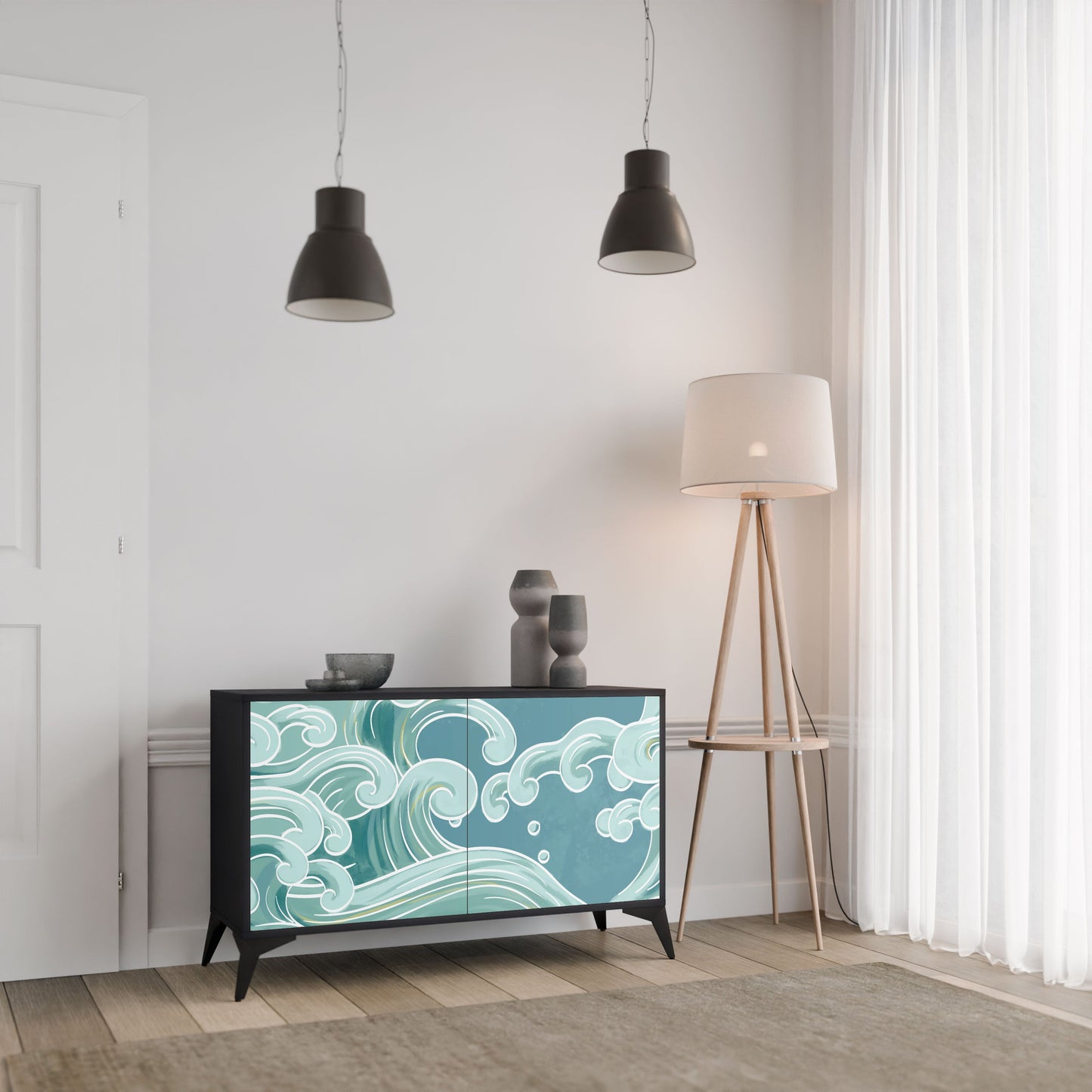 Credenza a 2 ante ASIAN SWAY in finitura nera