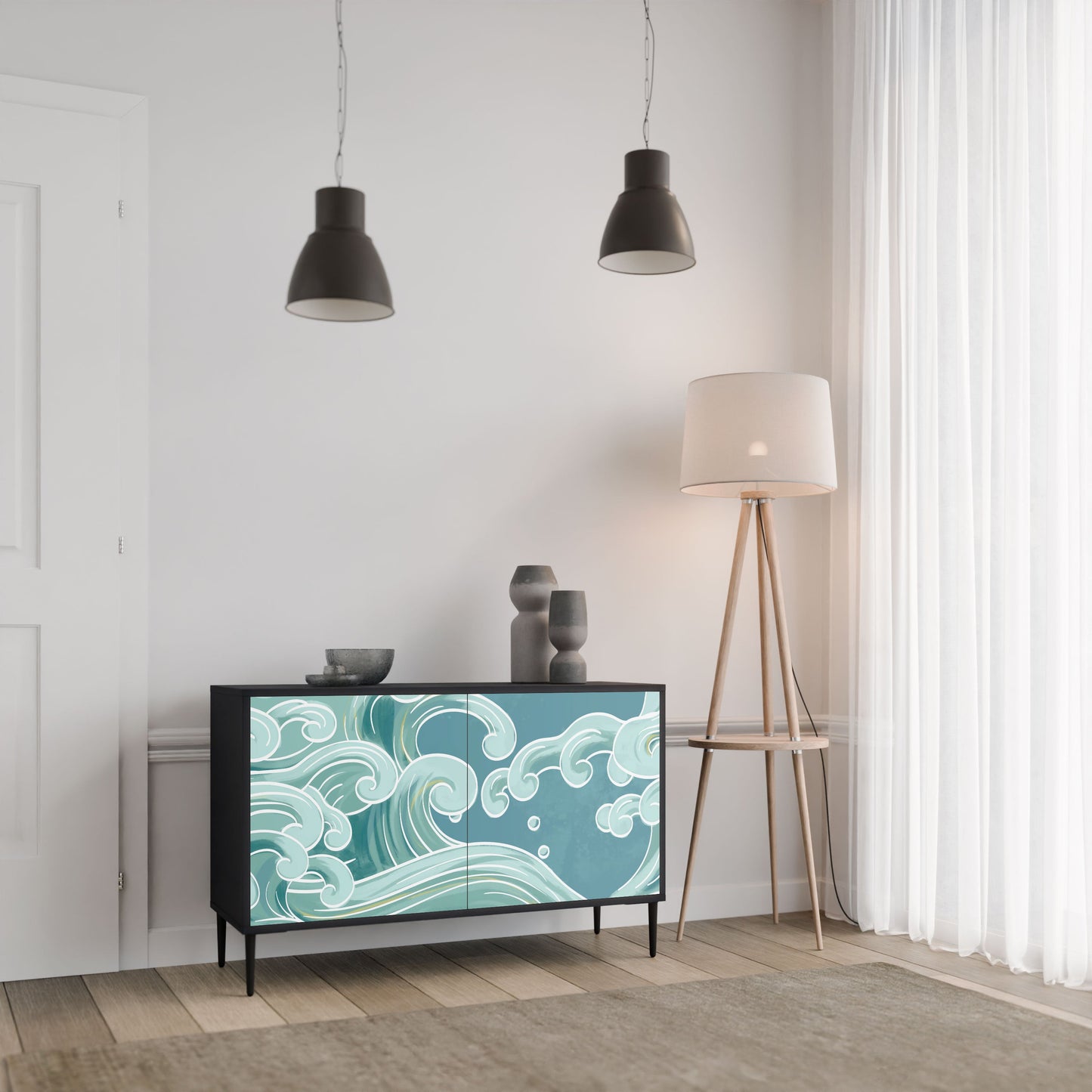 Credenza a 2 ante ASIAN SWAY in finitura nera