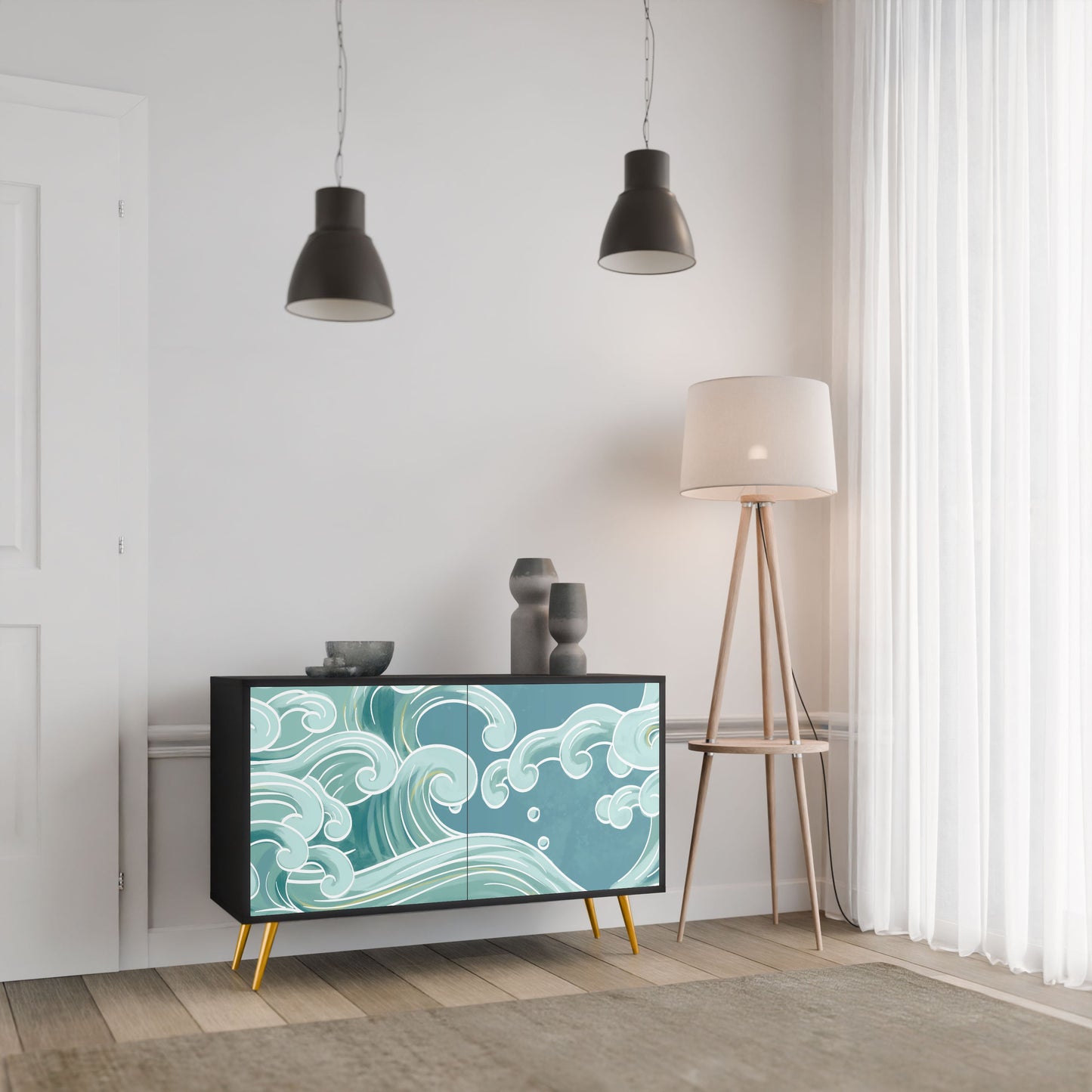Credenza a 2 ante ASIAN SWAY in finitura nera