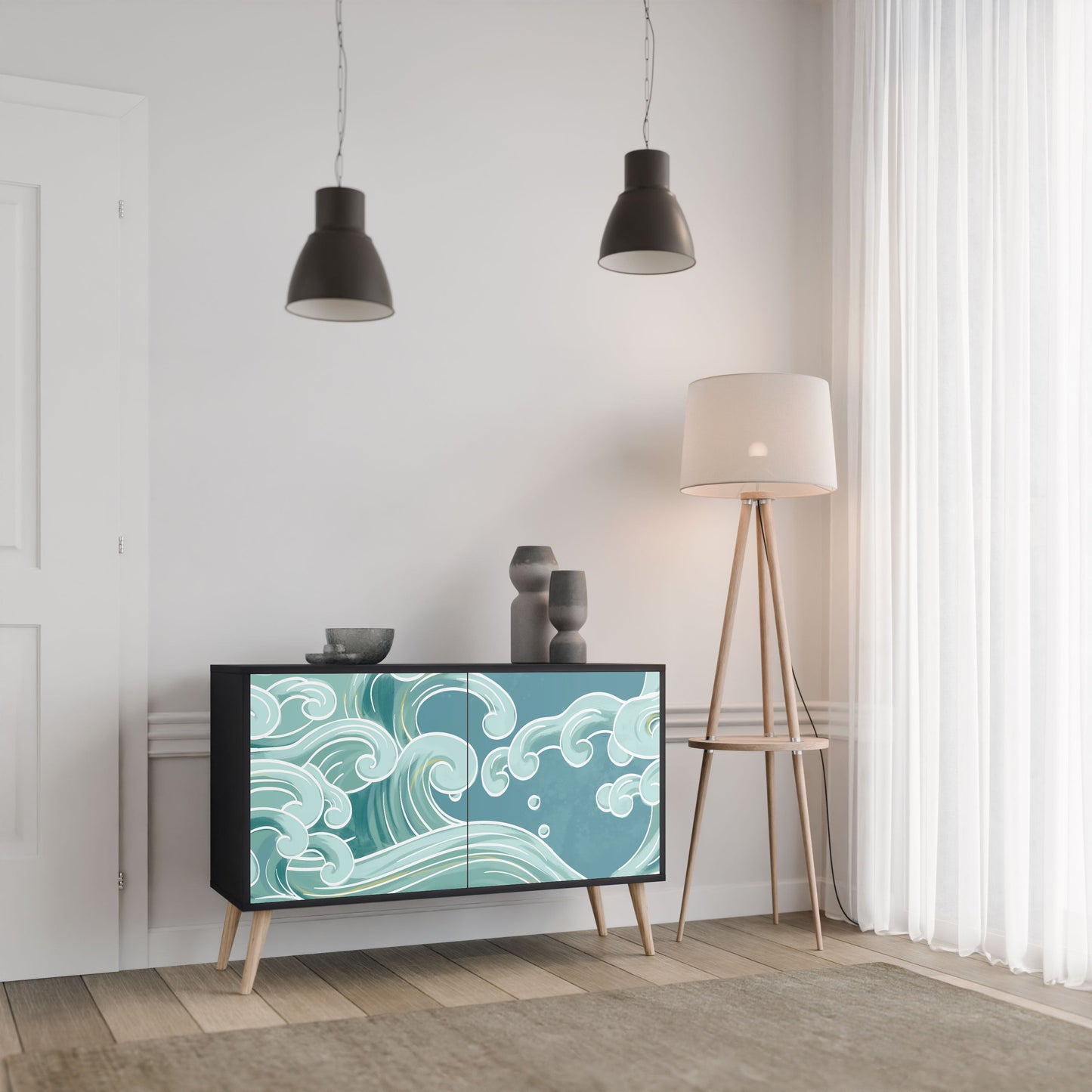 Credenza a 2 ante ASIAN SWAY in finitura nera